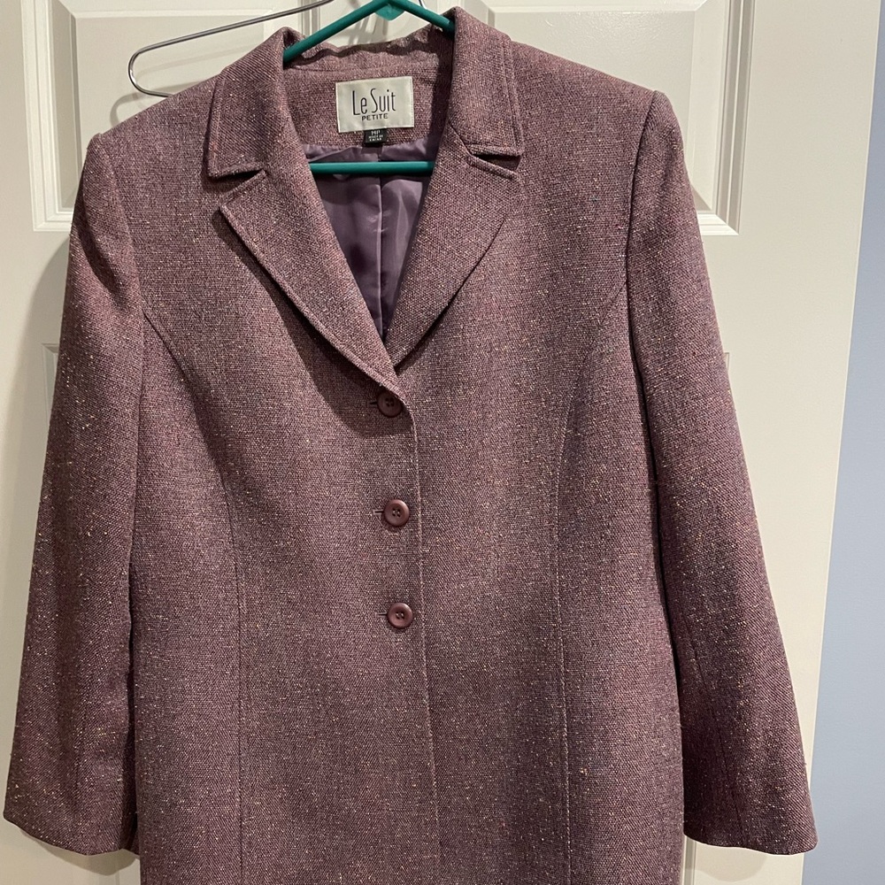 Le Suit Petite 2Piece Blazer and Skirt, Size 14, Purple, skirt length @ 25”
